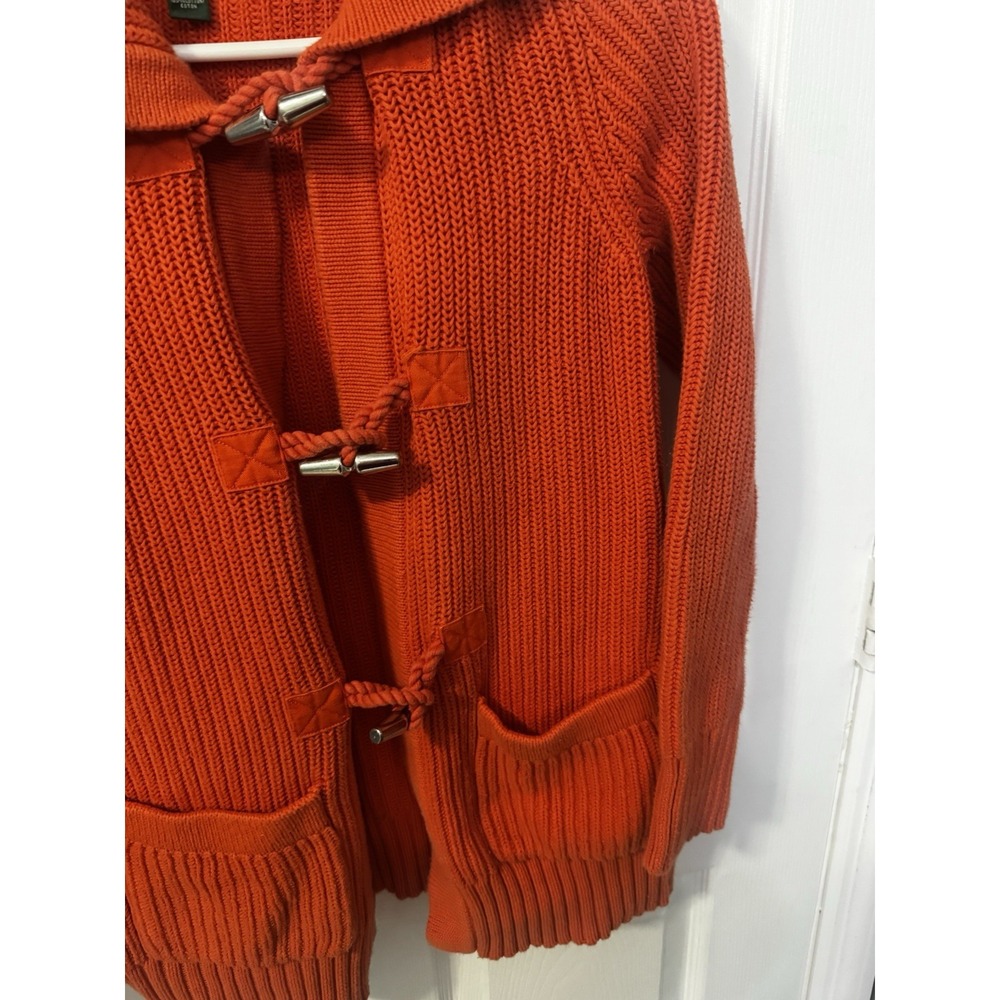 Lauren Ralph Lauren Buckle Cable Knit Sweater Shawl Collar Womens Size S Orange - Picture 5 of 10